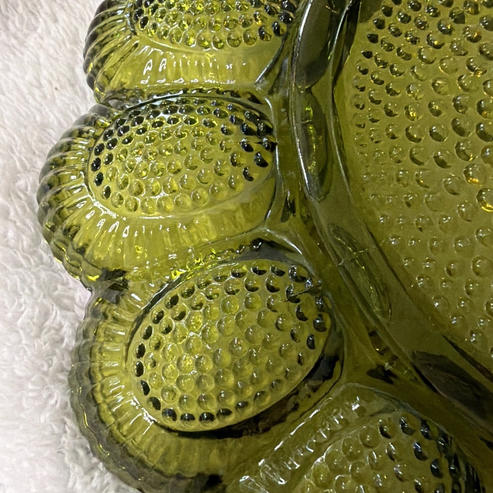 Vtg Indiana Glass Avacado Green Hobnail Deviled 15 Egg Dish Tray Plate 1960'sMCM - Picture 15 of 16